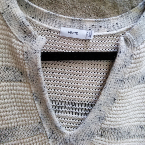 VINCE Speckle Stitch Popover Sweater Top Tunic Cream Stripe S/S sz S EUC! - Picture 7 of 8